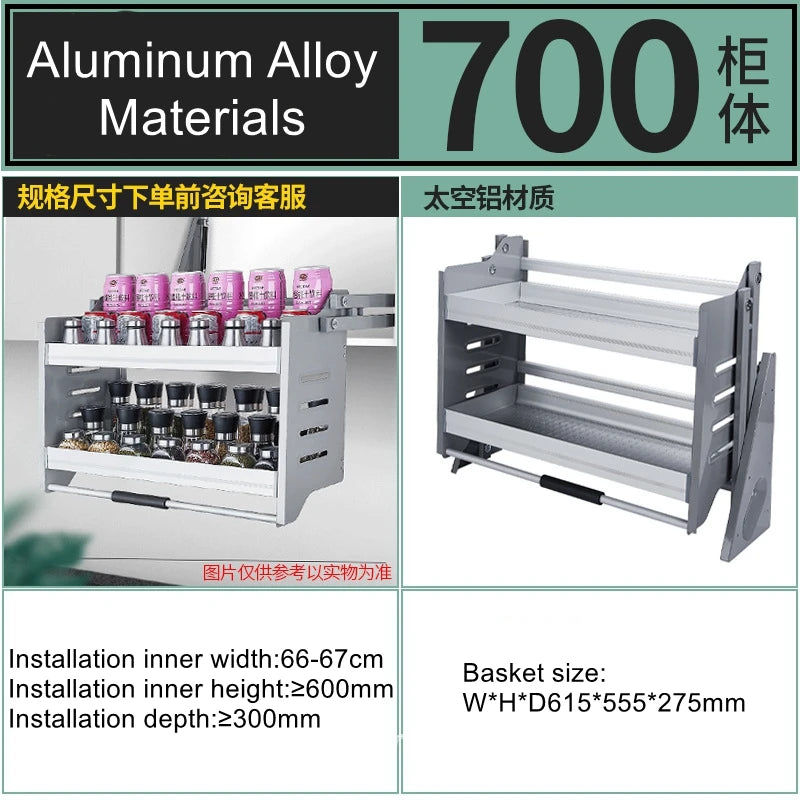 Stainless steel aluminum alloy basket storage rack hanging cabinet lifting basket kitchen pull-down cabinet storage rack