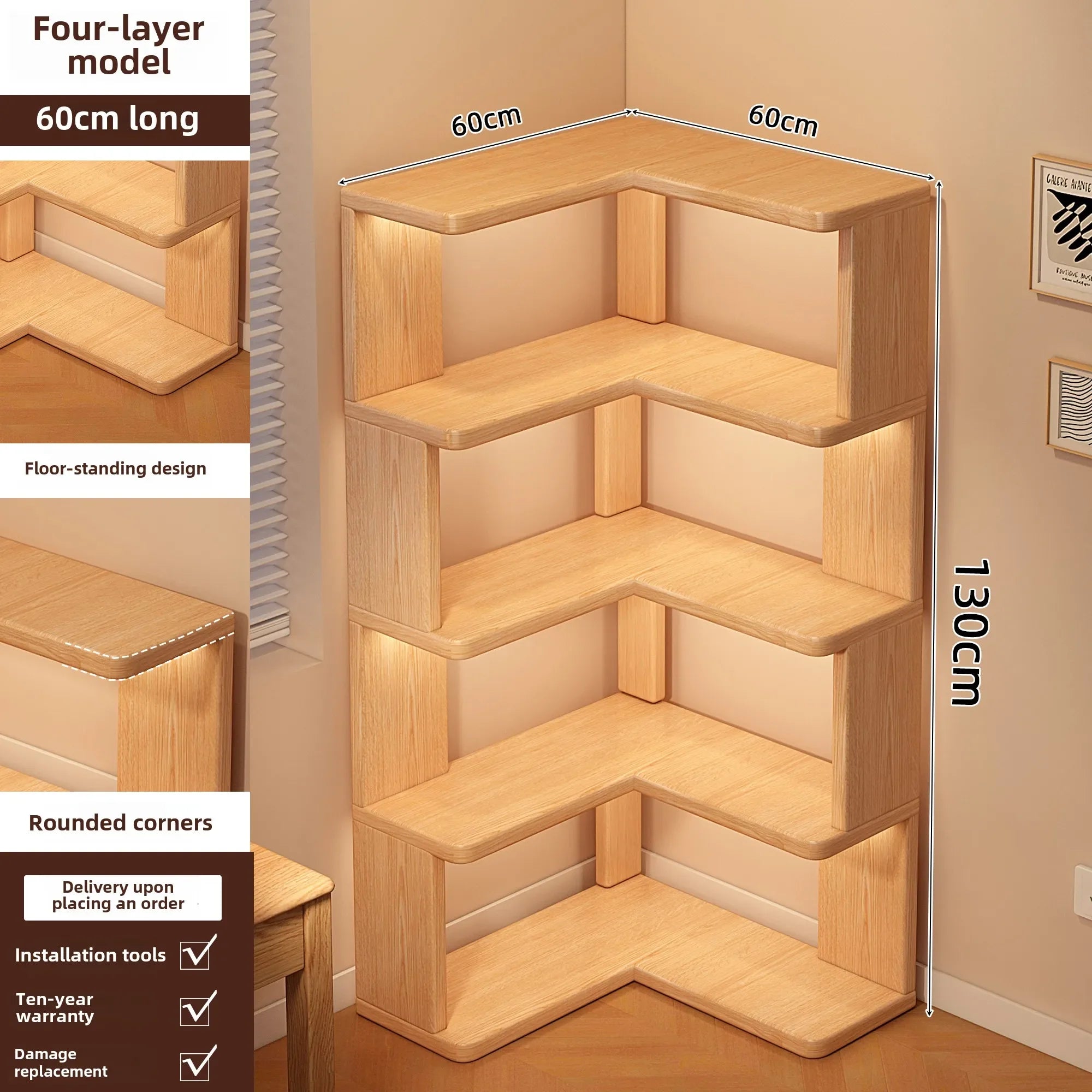 Solid Wood Corner Bookshelf Integrated Shelf Against The Wall Floor Narrow Cabinet Household Corner Storage Shelf Bookcase