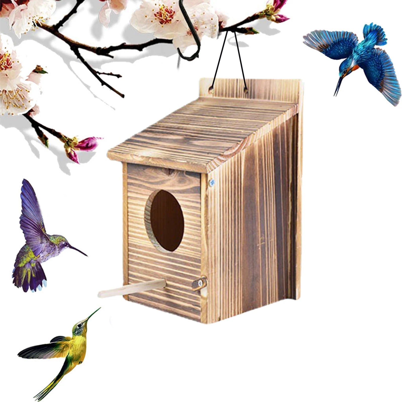 Wooden Bird House Outdoor Weatherproof Parrot Bird Nest Breeding Sleeping Box Paint Decorative DIY Storage Hanging Birdhouse