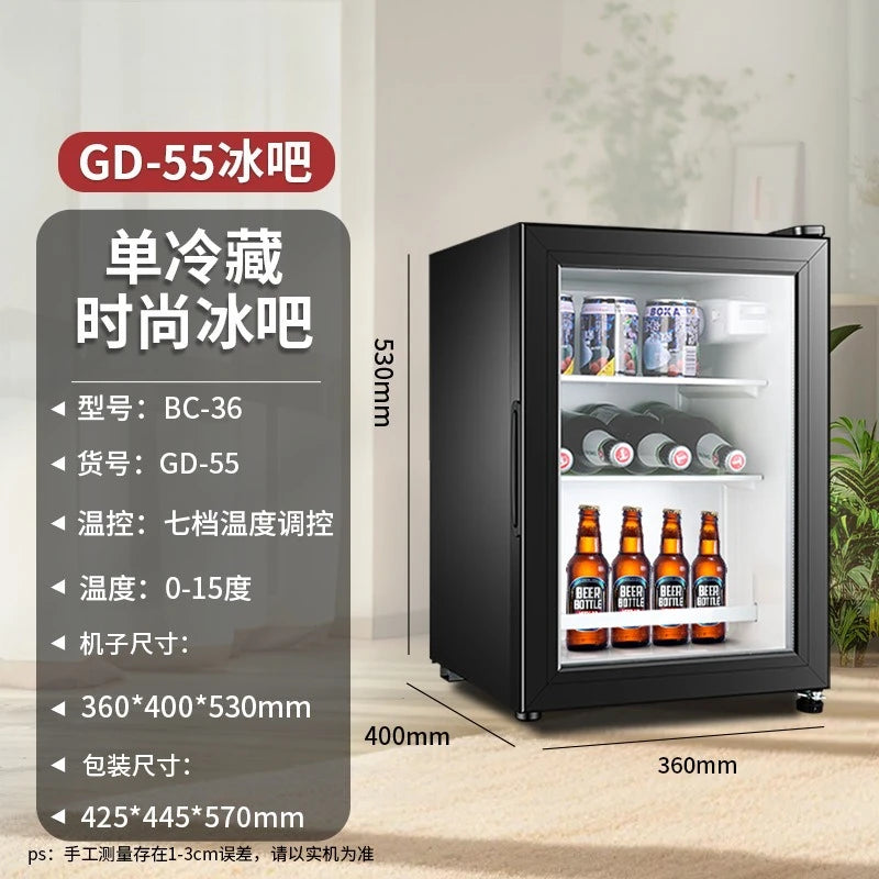 Single Refrigerated Ice Bar Hotel Use Small Freezer Transparent Door Refrigerator Wine Cabinet Silent Hotel Small Refrigerator