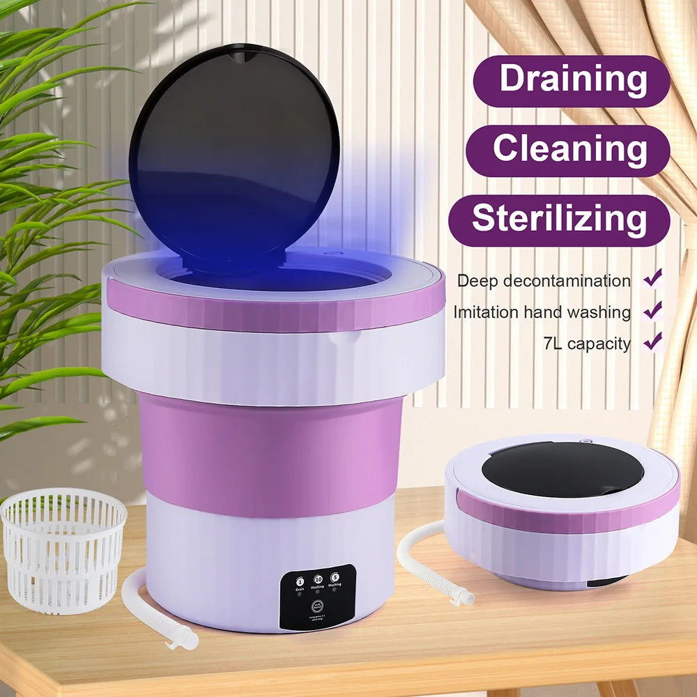7L Small Folding Washing Machine Portable Washing Machine Automatic Modes Laundry Clothes Laundry Bucket Washing Machine