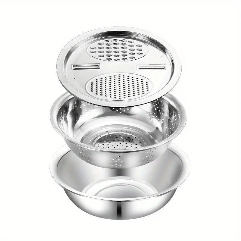 3pcs Stainless Steel Kitchen Set with Grinder Filter Bowl for Slicing Fruits Vegetables Cheese uses for kitchen tools
