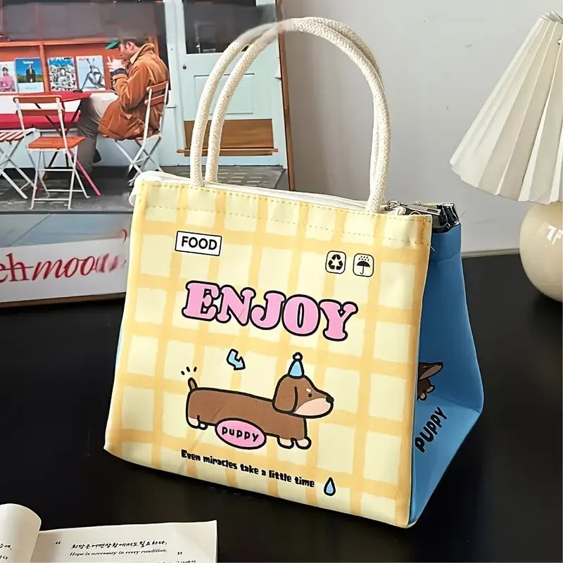 Cute Kitten Lunch Box Bag Student Hand-Held Aluminum Foil Insulated Lunch Box Bag Large Capacity Lunch Box Bag