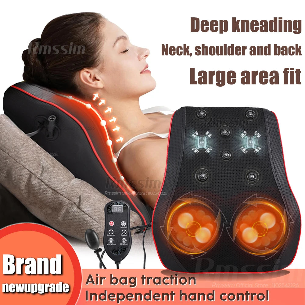 New Electric Massage Neck Pillow Shiatsu Head Cervical Ttraction Body Back Waist Massager Car with Heating Vibrating Massage