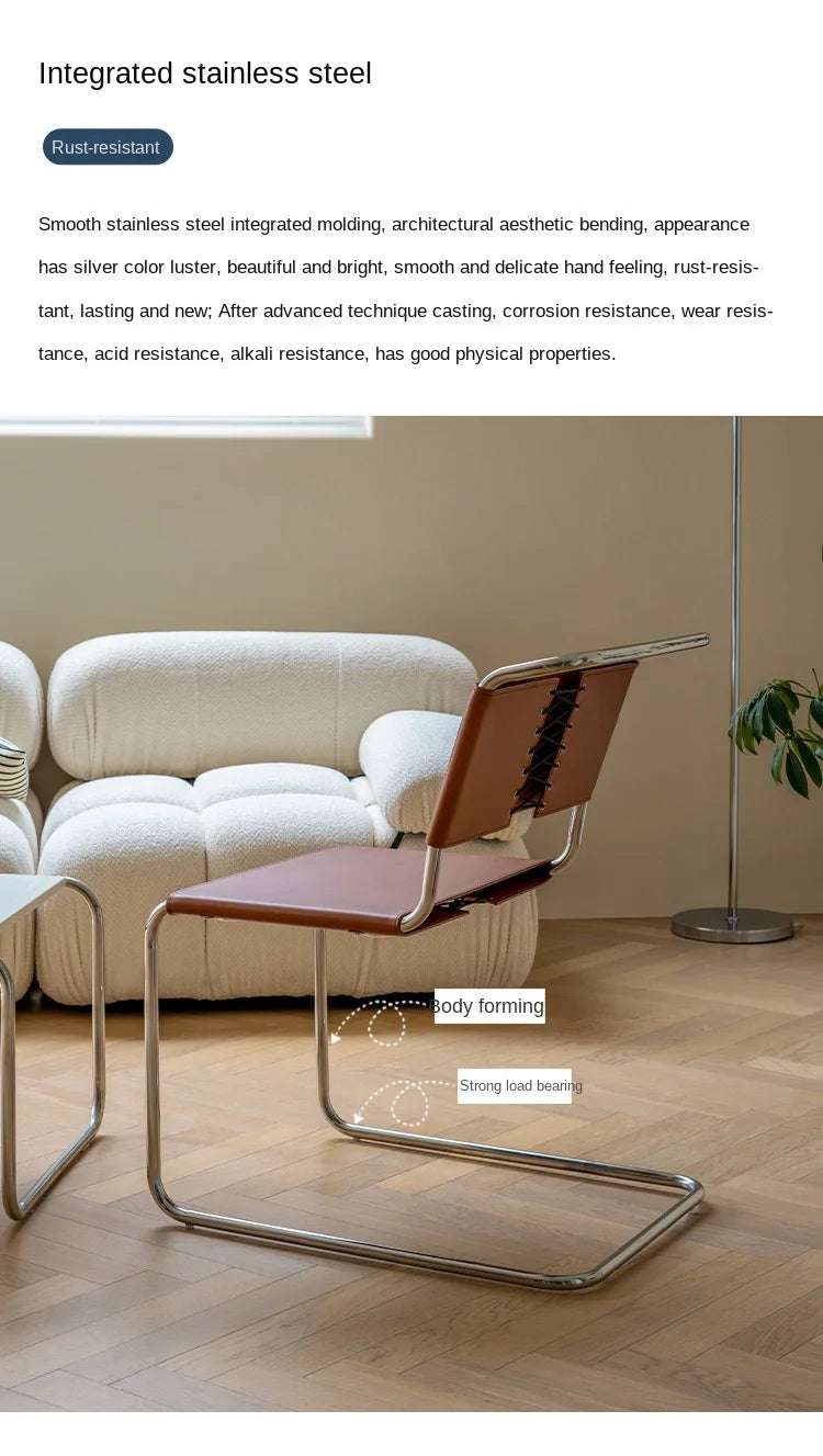 JOYLIVE Nordic Home Living Room Furniture Ins Wind Stainless Steel Pipe Chair Saddle Leather Back Seat Leisure Negotiation Chair