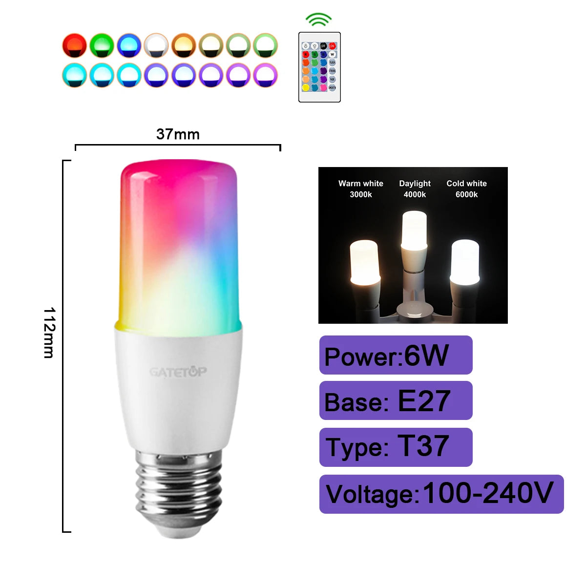 1-10PCS Smart RGBW LED Bulb Spotlight E27 E14 B22 GU10 with Infrared Remote Control Suitable for Colorful Home Lighting