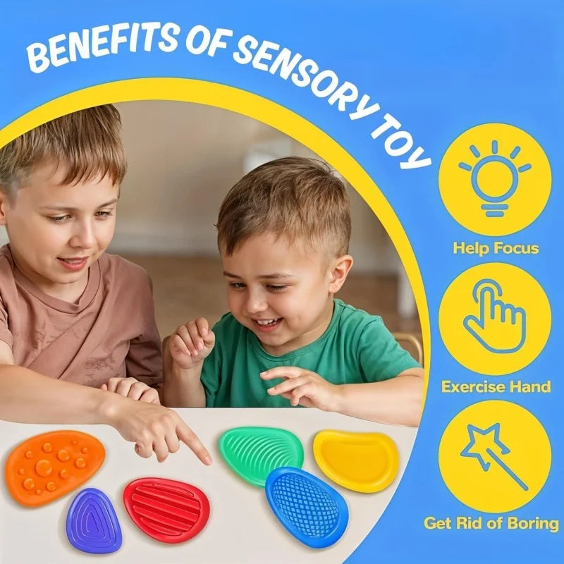 6PCS Fidget Toys Sensory Stone Set Soft Textured Worry Stones for Autism Calming Silicone Sensory Autism Toys for Anxiety Relief
