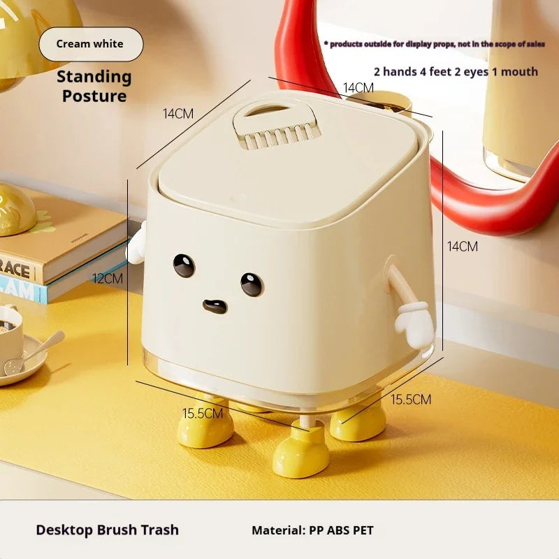 1pcs Desktop Mini Trash Can Press To Open The Cover Plastic Trash Can Household Living Room Bedroom Rubbish Storage Bucket