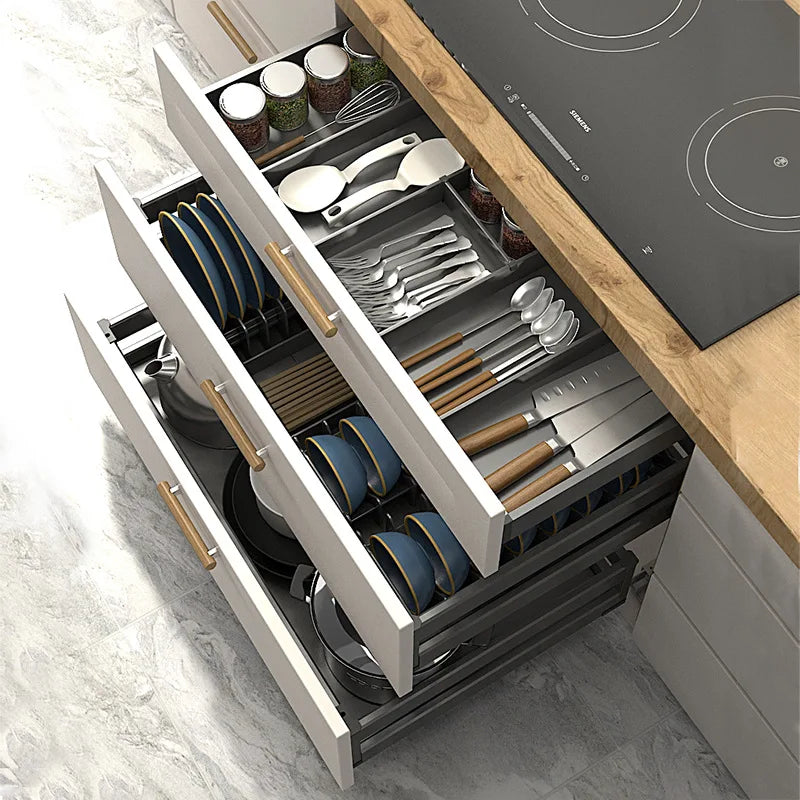 Kitchen Cabinet Aluminum Alloy Basket Three-layer Drawer Dish Rack Blue Rack Inside Cabinet