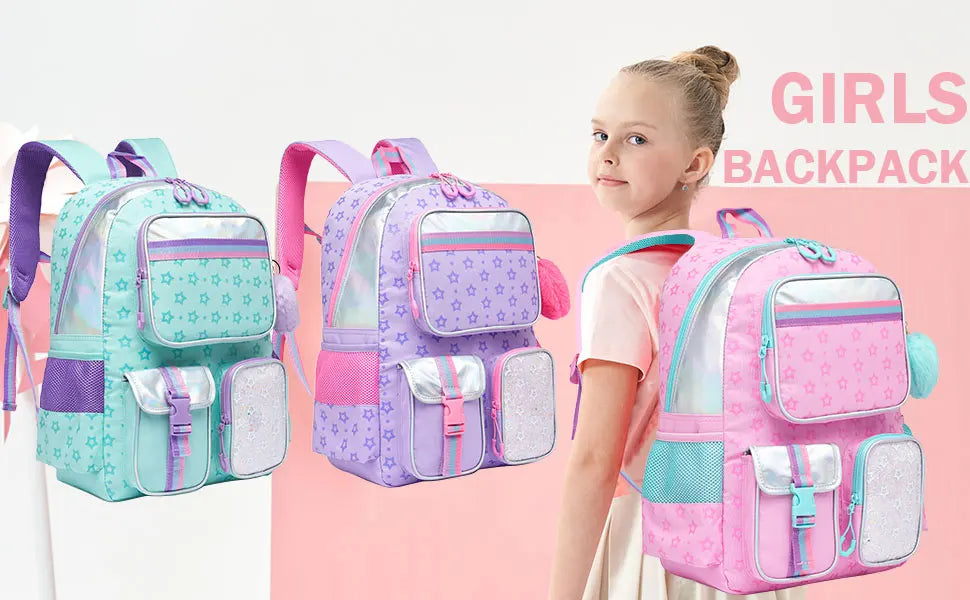 Meetbelify Backpack for Girls Schoolbag Aesthetic Backpack for Elementary Student Teen Girls Bookbag with Lunchbox and Penbag