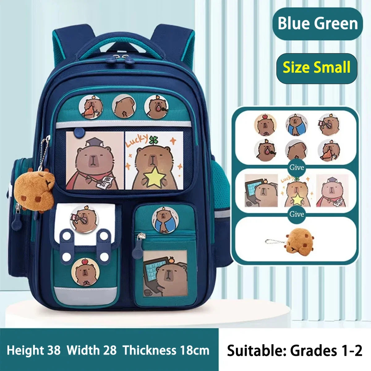 Capybara School Bag Waterproof Backpack Large Capacity Alleviate Burden Protecting Spine Widen Straps Backpack for Students Gift