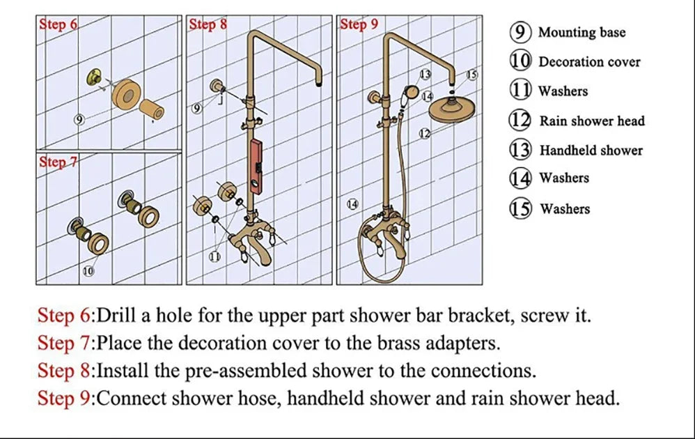 Thermostatic Digital Bathroom Shower Set Rainfall Shower Head Brass Bathroom Faucet Accessories Hot Cold Digital Shower System
