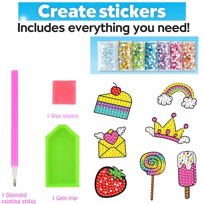 12 Create Big Gem Diamond Painting Sticker Kit Art Craft Girls Boys Unicorn Animal Sealife Magical Mosaic Dot Sticky Toys Gifts