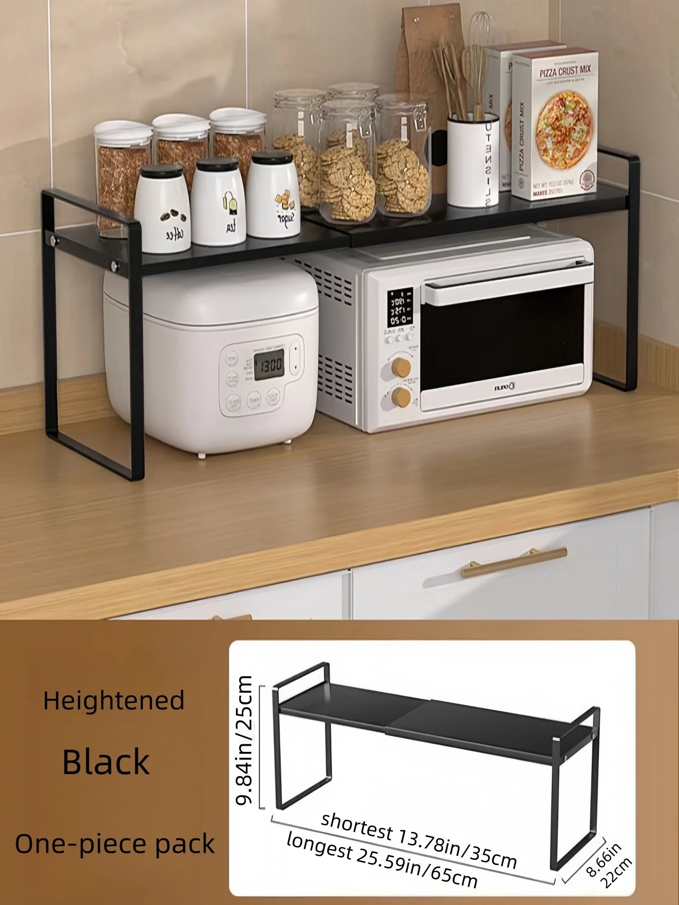 Kitchen cabinet multi-level shelf storage rack, seasoning storage rack, expandable home storage space, heavy-duty metal black
