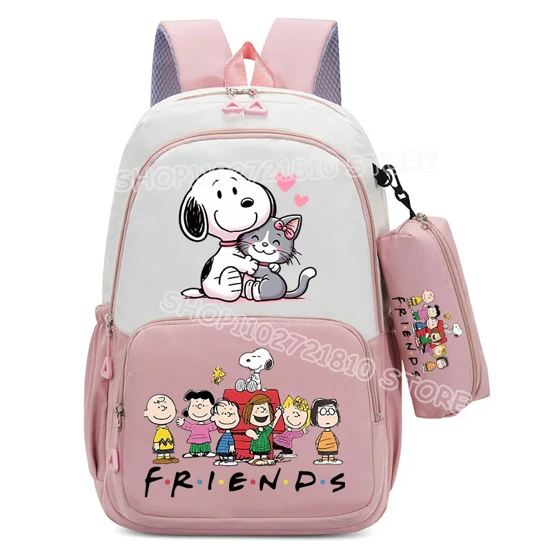 2pcs Snoopy School Bag Boys Girls Large Capacity Water-repellent Student Backpacks High Value Cute Cartoon Print Bookpack Gift