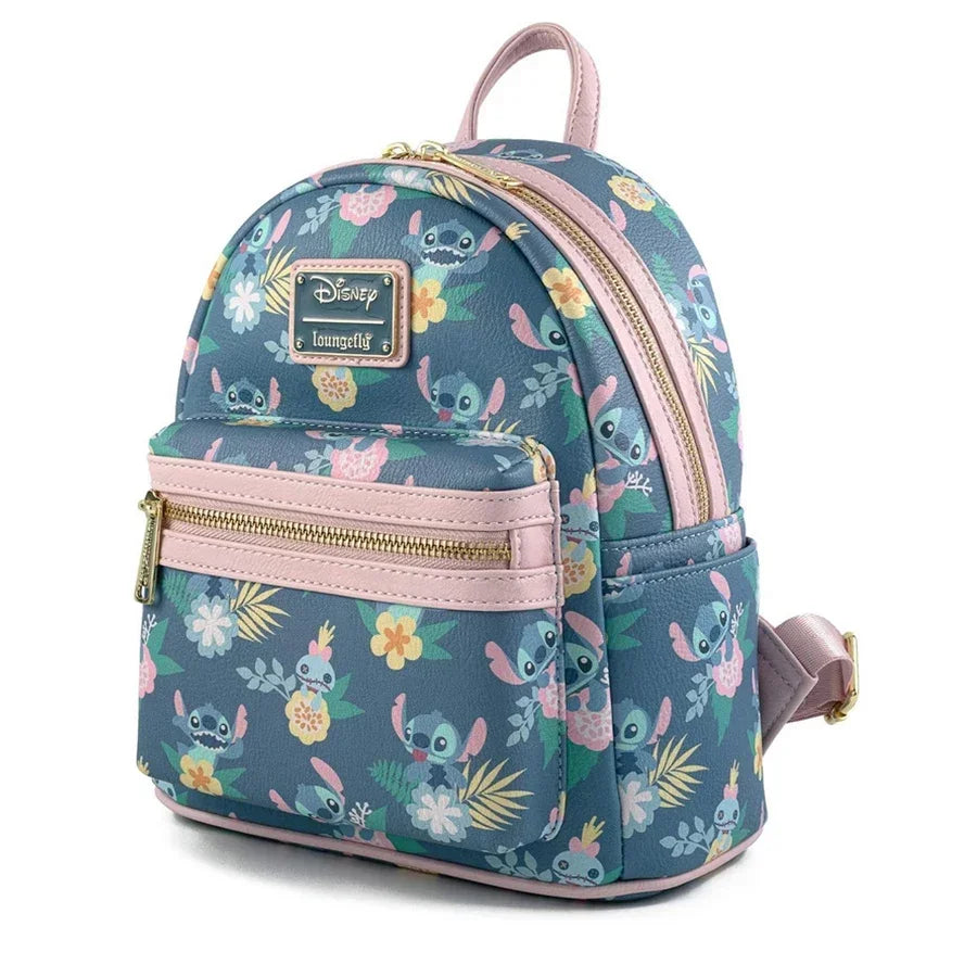 PU Leather Women Backpack Stitch Cartoon Chocolate Mickey Peter and Wendy Star Sky Students Brand Backpack Waterproof Bag