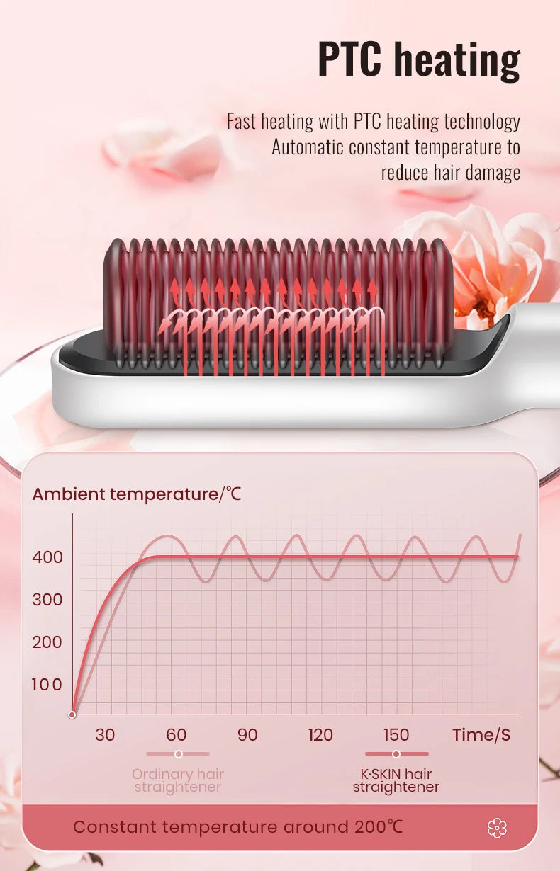 KSKIN Hot Sale Hair Straightener 2 in 1 Brush Multifunctional Professional Hair Flat Iron Hair Comb