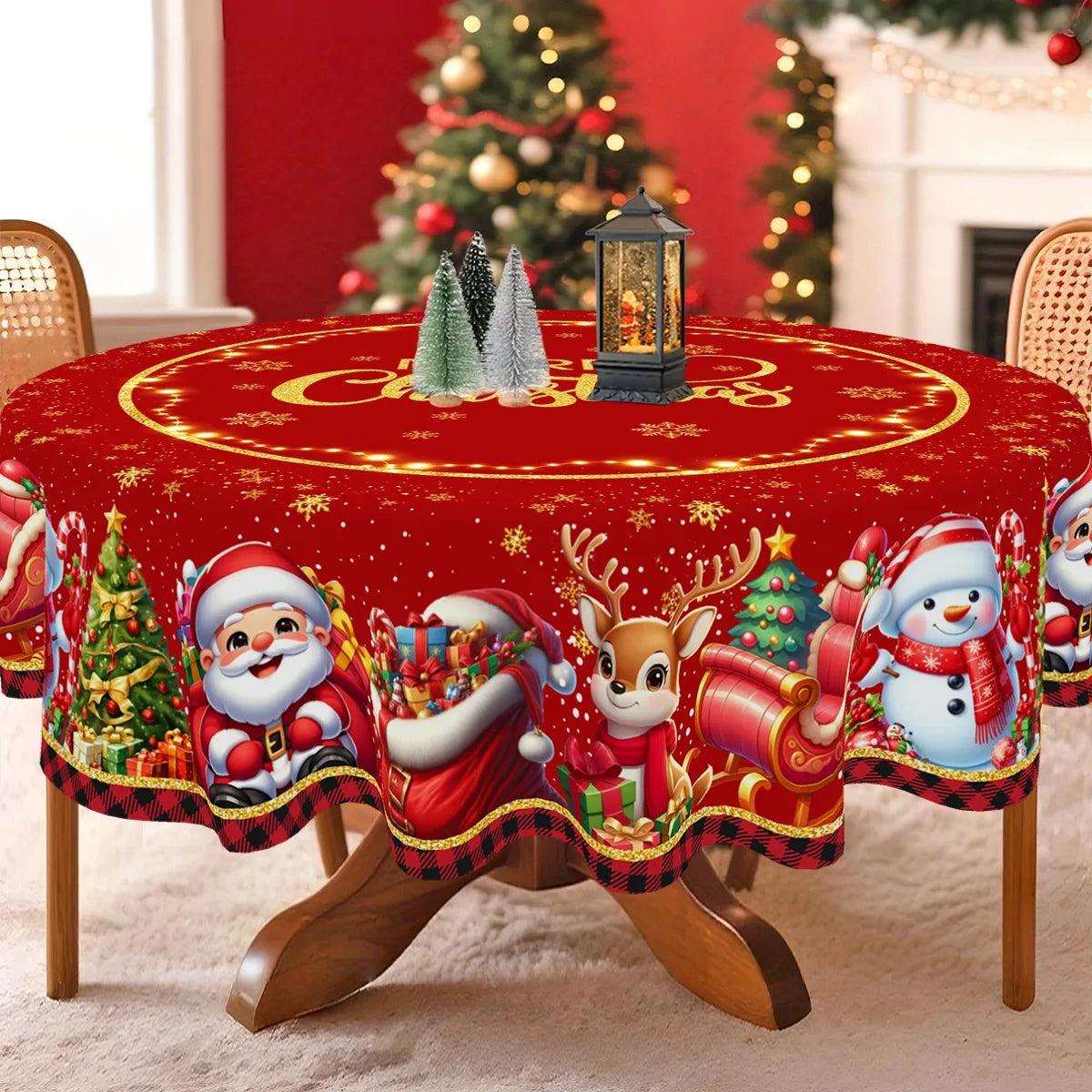 Christmas Tablecloth Christmas Party Decoration 2025 Xmas Table Decor Santa Claus Table Cover Navidad Natal New Year Gift 2026