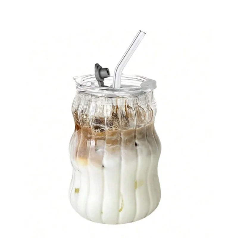 Ins Glass Cup 500ML 16OZ Heat-resistant Tumbler Drinkware Transparent Tea Juice Milk Coffee Mug Home Water Glasses Stripe Mug