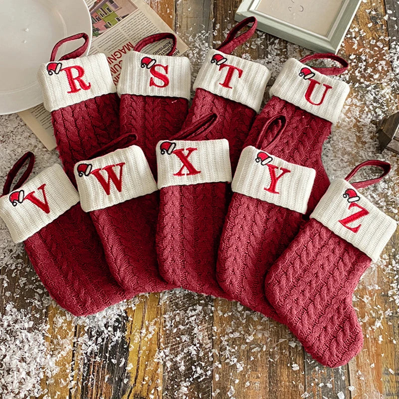Christmas Stocking Knitting Snowflake Letter Socks Christmas Decoration For Home Christmas Alphabet Knitting Sock New Year  Gift