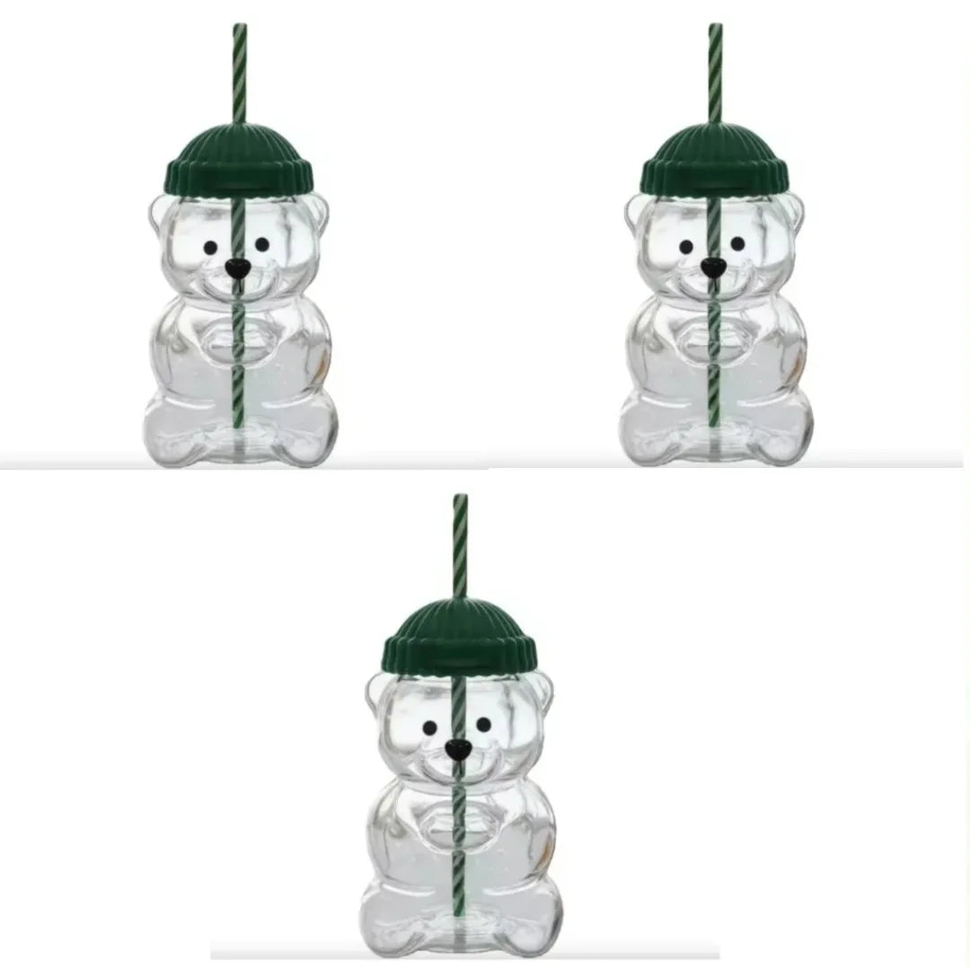 New Bear Straw Glass Cup Perfect for Juices,Milk Tea,Smoothies Water,Drinkware cup for Home, Bar & Office, Christmas Gift Idea