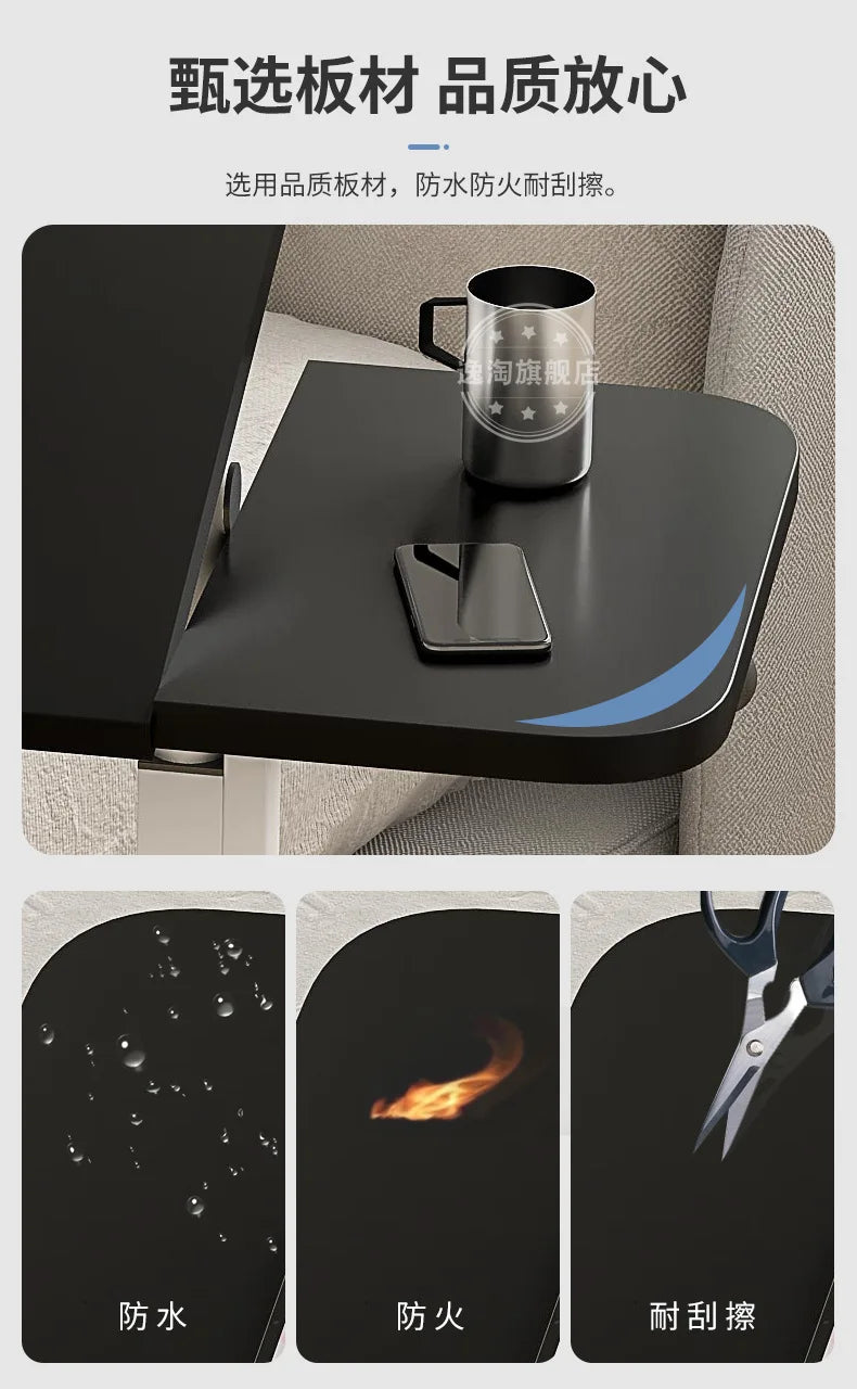 Tilting Overbed Table with Wheels, Height Adjustable Bedside Desk, 2 Tilting Desktops, Mobile Laptop Table Stand Desk