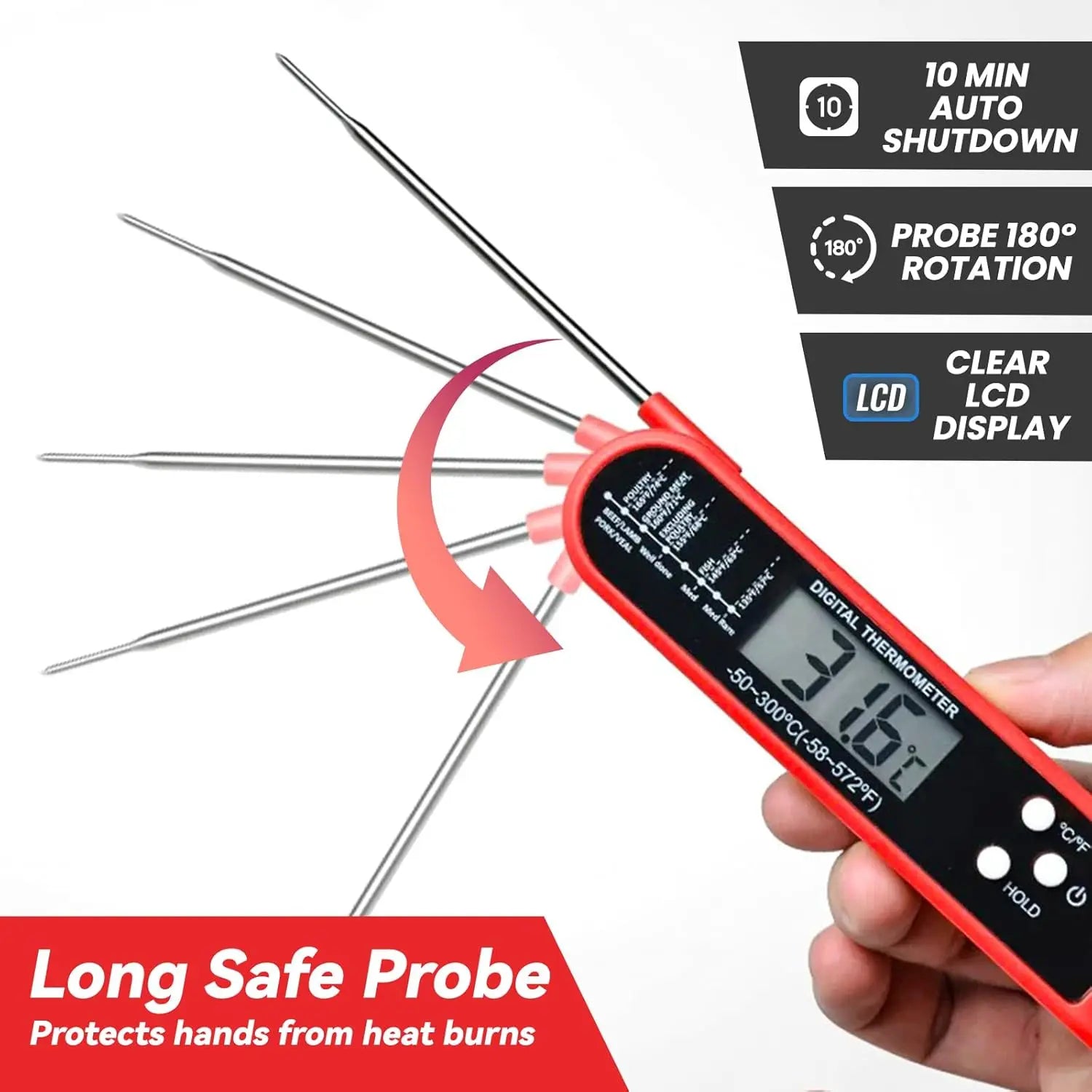 Digital Meat Thermometer for Cooking, Kitchen Food Thermometer for BBQ Grill Smoker Oil Fry Candy Instant Read Thermometer