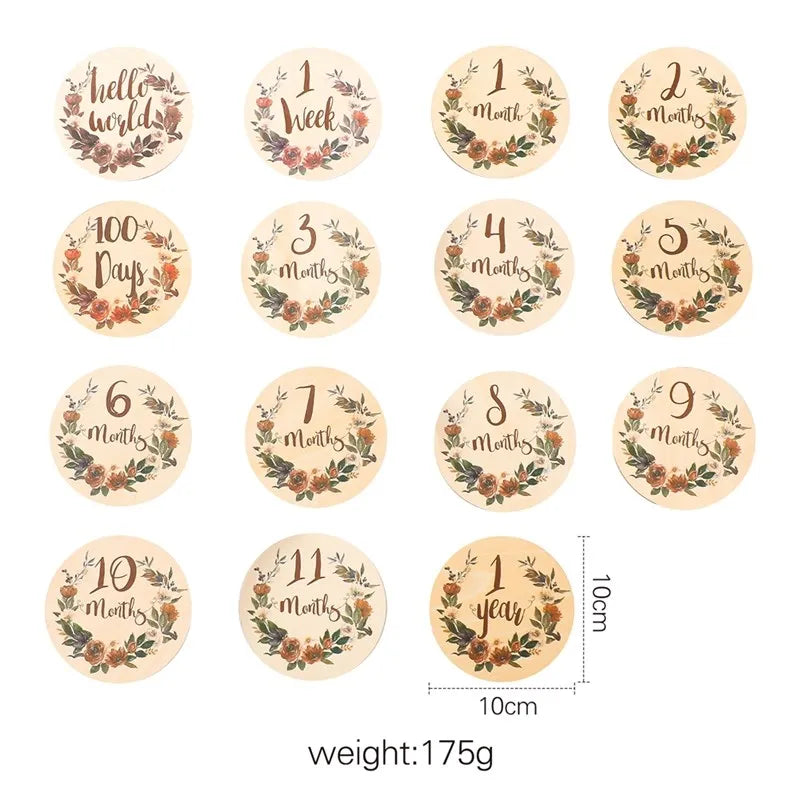 Baby Wooden Memorial Monthly Cards Moon Shape Monthly Newborn Engraved Age Photography Props Accessories Baby Birthing Gift