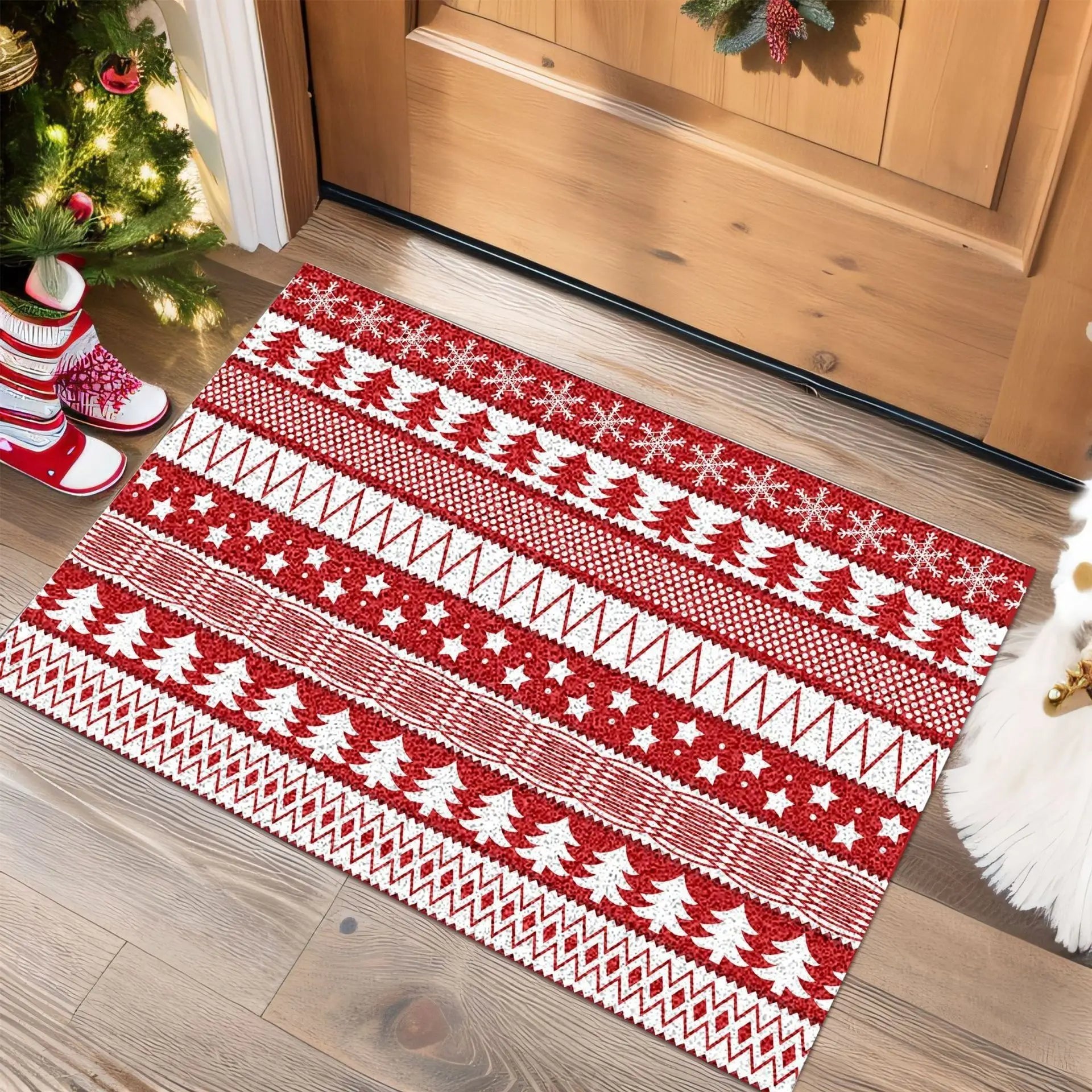 Christmas Festive Style Wire Loop Mat Carpet For Living Room Entrance Door Non-Slip Home Decoration