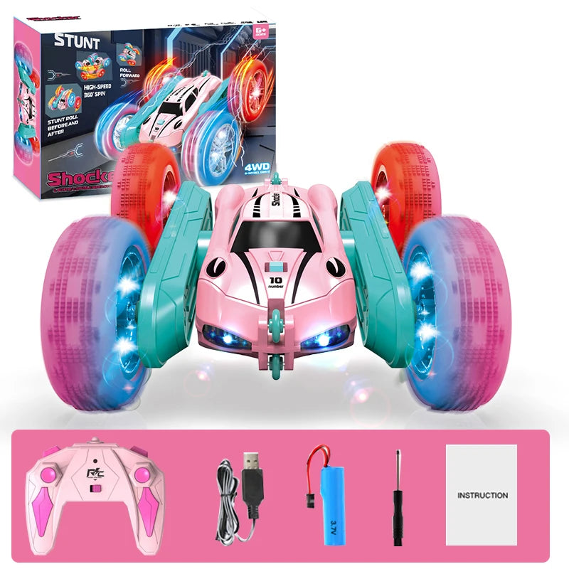 2.4G RC Stunt Car Children Double Sided Flip Remote Control Car 360 Degree Rotation Off Road Rc Drift Cars For Pink Girls Toys