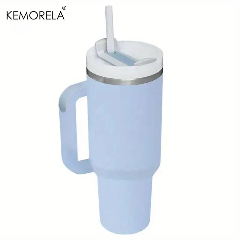 KEMORELA 1PC 900/1200ML Large Capacity Cold Cup Tumbler Stainless Steel Cup Straw Ice Cup Car Cup Handle Thermos Cup Drinkware