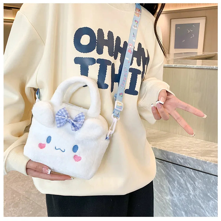 Sanrio Plush Bag Kawaii Kuromi Cinnamoroll Melody Cartoon Anime Handbag Crossbody Cosmetic Travel Storage Bags Women Girls Gifts