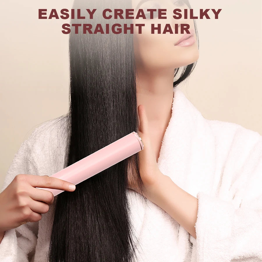 LED Hair Straightener Brush - Cordless Hot Air Styling Comb w/ Ceramic Ion Tech, Adjustable Temp & USB-C Fast Charge