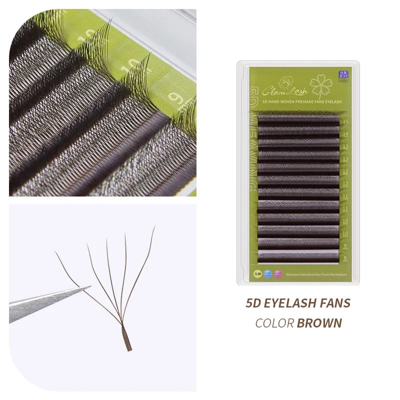 GLAMLASH 3D 4D 5D W Shaped Eyelash Lashes Easy Fan Eyelash Extensions Wholesales YY Premade Volume 12 Rows W Style Natural Soft