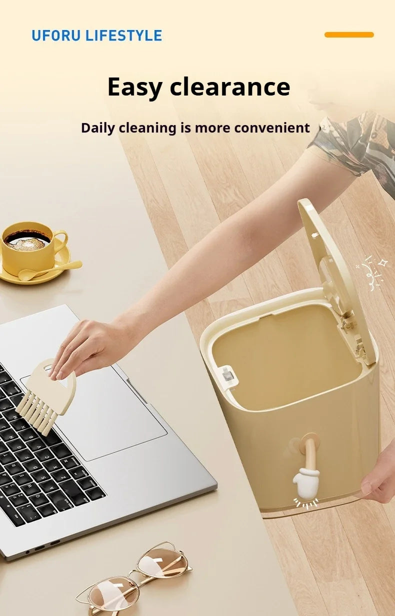 1pcs Desktop Mini Trash Can Press To Open The Cover Plastic Trash Can Household Living Room Bedroom Rubbish Storage Bucket