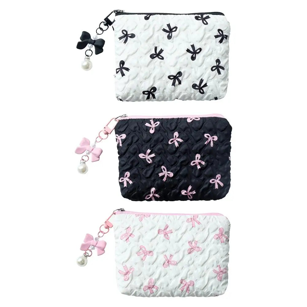 1PC Color Bow Canvas Large Capacity Lipstick Air Cushion Storage Bags Women's Makeup Bag Commuter Handbag Travel Toiletry Bags