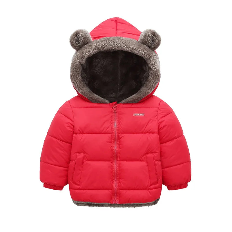 Boys Girls Thick Jackets Winter Kids Padded Fleece Warm Coats Children Hooded Cotton Outerwear Kids Clothes Cashmere Snowsuit