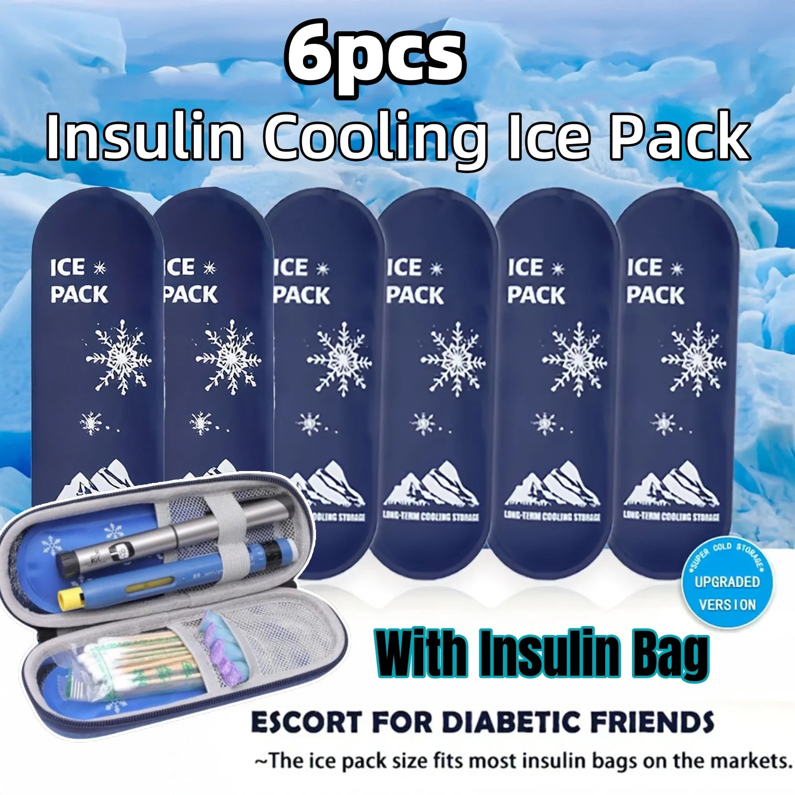1/6pcs Portable Cooling Ice Bags with Insulin Container Gel Ice Bag Travel Set for Diabetic Outdoor Use Ice Cooler Pack Storage