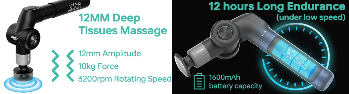 KiCA Evo Fascia Gun Portable Muscle Massage Gun 15kg 3 Gear 3200rpm with 6 Massage Heads 9cm Extension Rod Aluminum Alloy