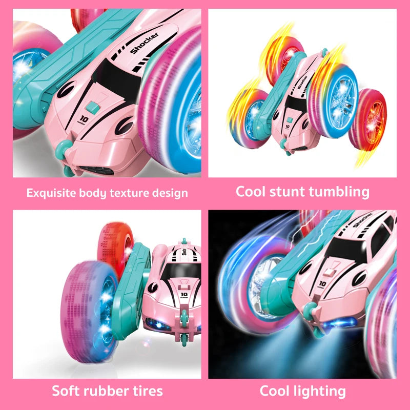 Remote control stunt car Light four-wheel drive double-sided swing arm rolling car Christmas children's toy remote control car