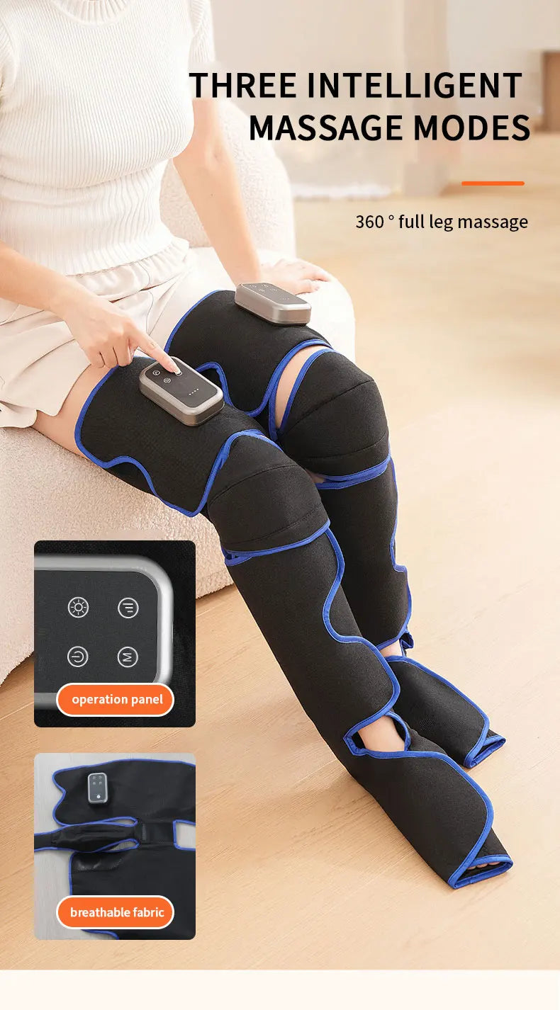 Rechargeable Leg Massager with Heat & Air Compression - 3-Level Pain Relief Wrap for Circulation Boost & Muscle Recovery LED