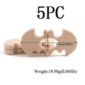 Let's Make 5pcs Wholesale Wooden Teether Rodent Pacifier Pendant Wooden Toys DIY Baby Necklace Gift BPA Free Beech Hedgehog Bird