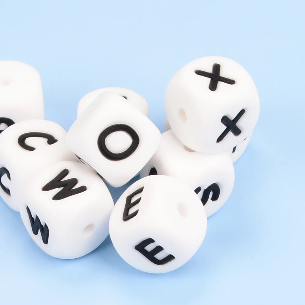 LOFCA 40pcs Alphabet Silicone Letter Beads 12mm Teething Beads Food Grade Teether English Letters Baby Nursing for Teething