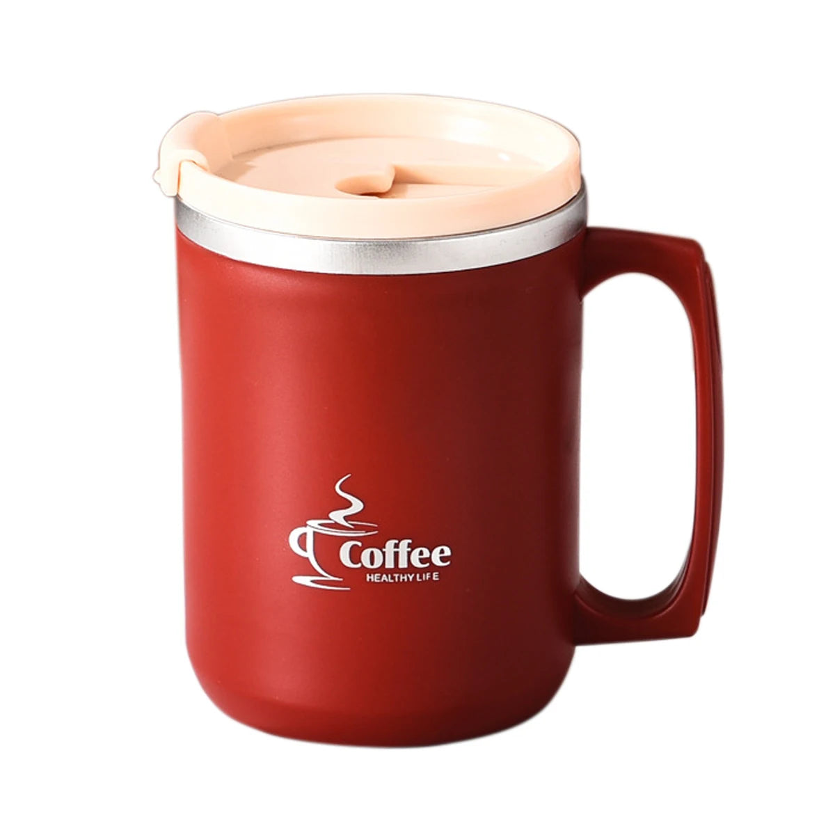 450ML Thermos Mug 304 Stainless Steel Double Wall Insulated Milk Coffee Cup With Handle & Lid Leak-proof Drinking Cup Drinkware