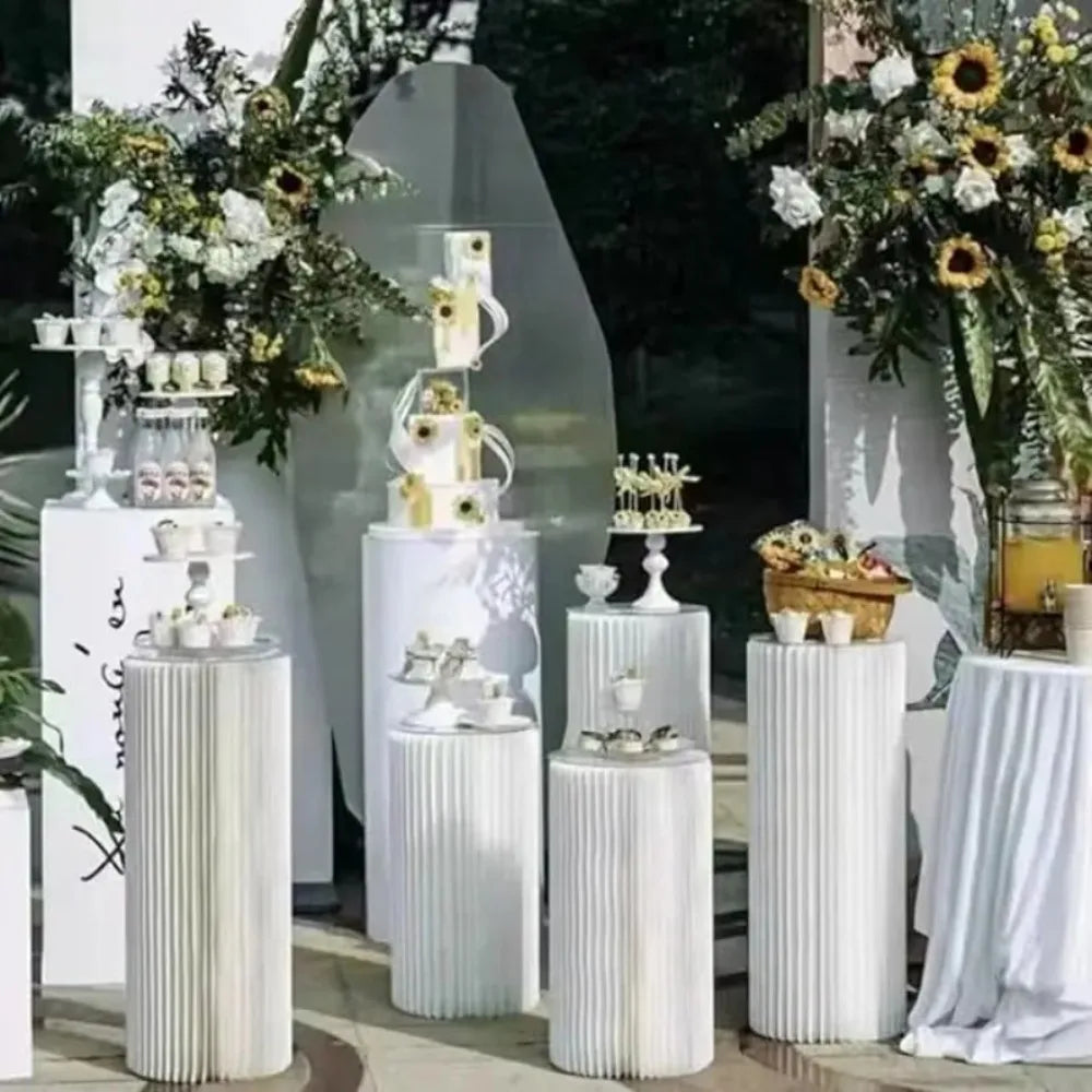 Buffet Risers Food Display Stand Round Table Cake Dessert Stand for Parties Foldable Paper Columns Display for Wedding Birthday