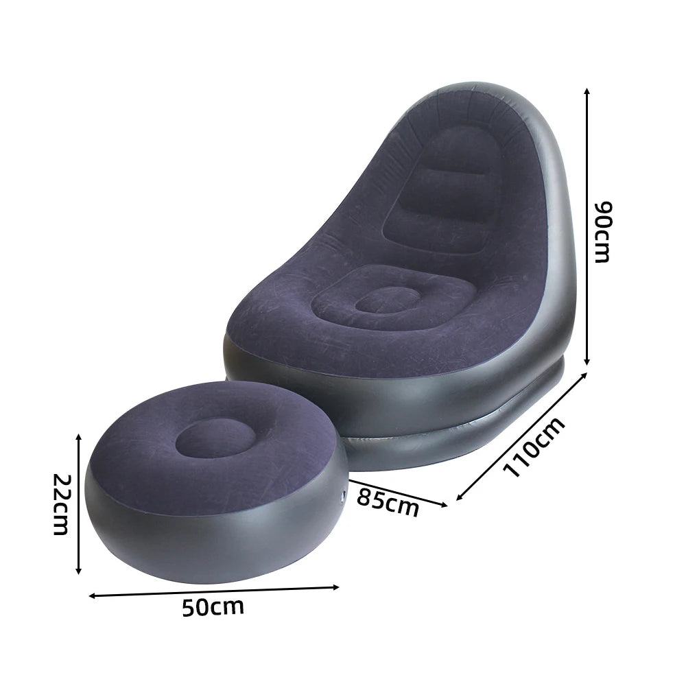 Lazy Inflatable Lounge Chair Pvc Flocking Sofa with Foot Stool Folding Portable Outdoor Camping Air Couch Sofa