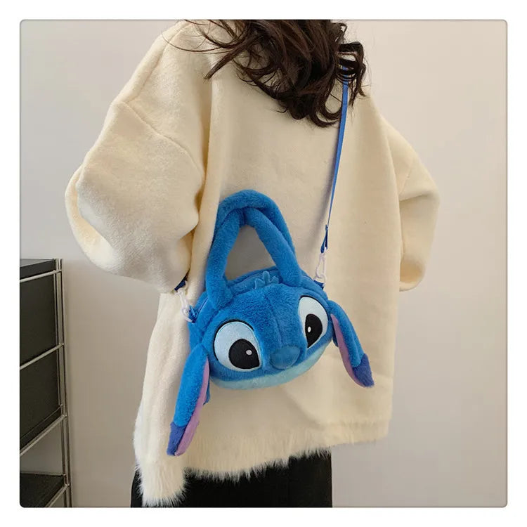 Disney Stitch Soft Plush Crossbody Bag Korean Cute Style Adjustable Strap Kawaii Anime Shoulder Purse Medium Size Gift for Women