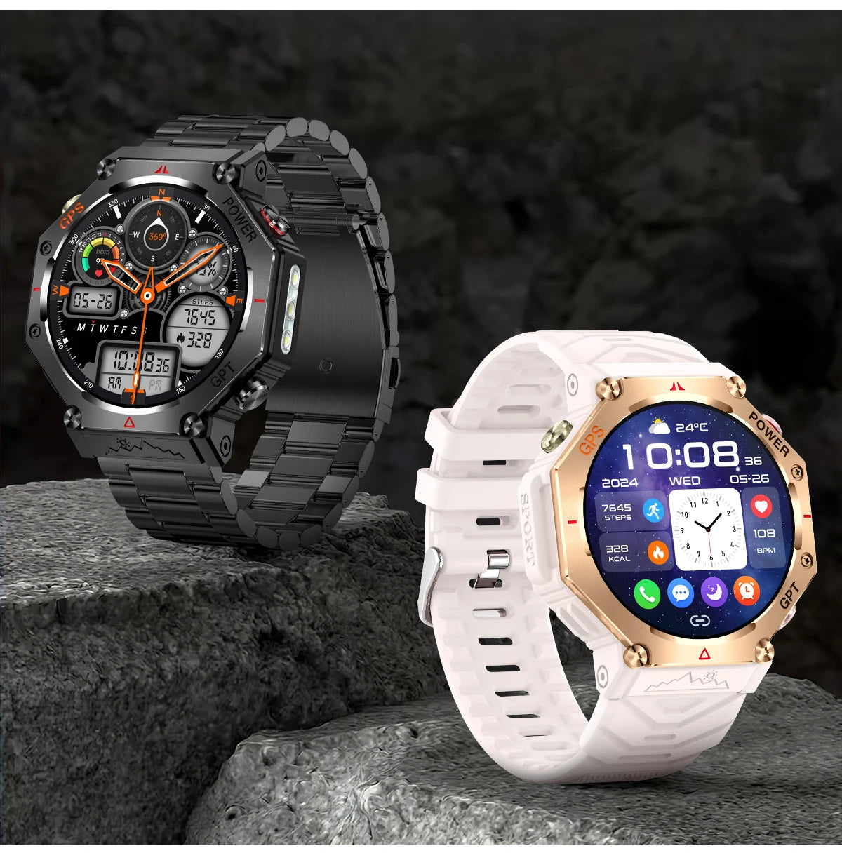 Military Smart Watch T-Rex 3 Bulit-in GPS Compass Altimeter Barometric 10ATM IP69K Waterproof AMOLED Bluetooth Call Smart watch
