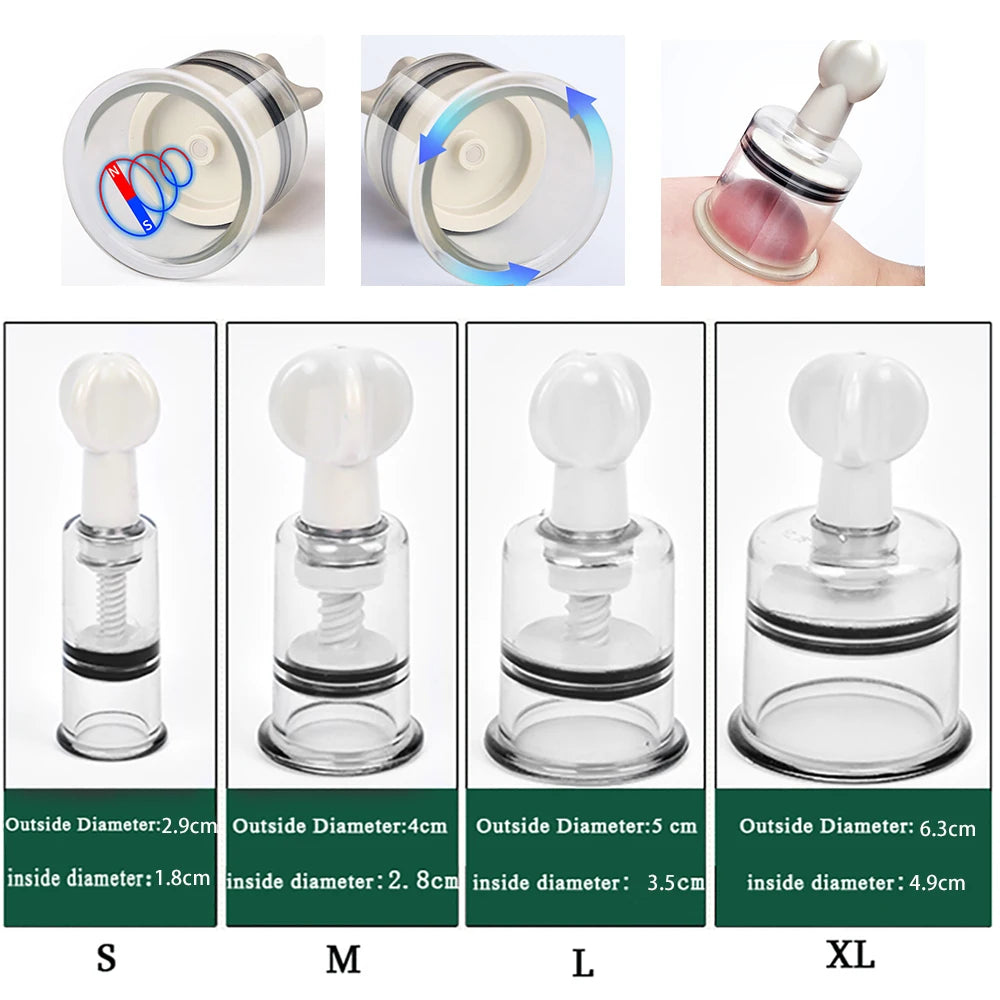 4 Sizes Cupping Therapy Set Body Massage Vacuum Rotating Handle Portable Twist Pump Suction Vacuum Nipple Suckers Cupping Cups