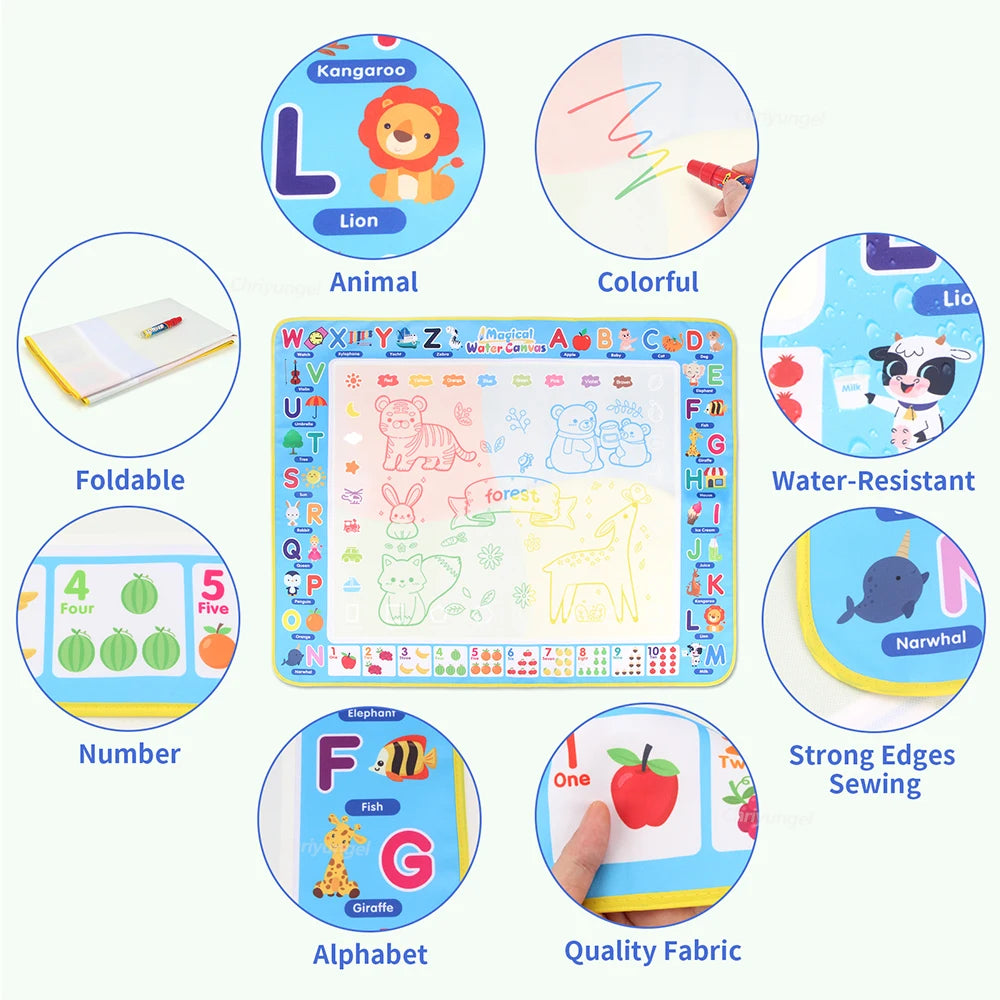 No Mess Kids Water Drawing Mat  Doodle Coloring Board with Magic Pens & Stamps Educational Montessori Toy Gift for Boys Girls